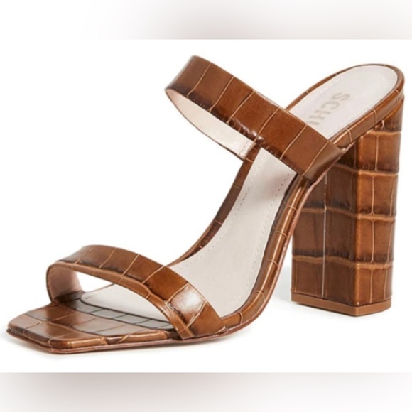 SCHUTZ Shoes - Schutz Brown Crocodile Alligator Block Heels Sandals Shoes Leather Size 6